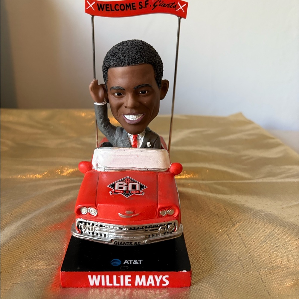 Willie Mays Bobblehead in Red Car Celebrating 60th Anniversary of Giants Move.